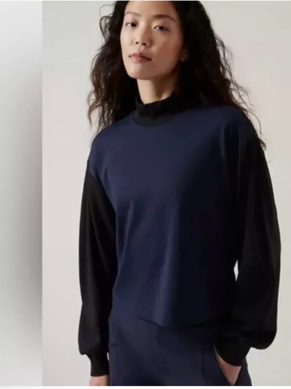 Athleta Navy and Black Mock Neck Pullover